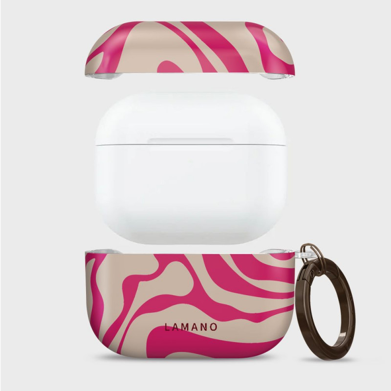 Funda Tech-Protect Lamano para Apple AirPods Pro 3 con mosquetón, Flamingo Bloom (rosa y beige)