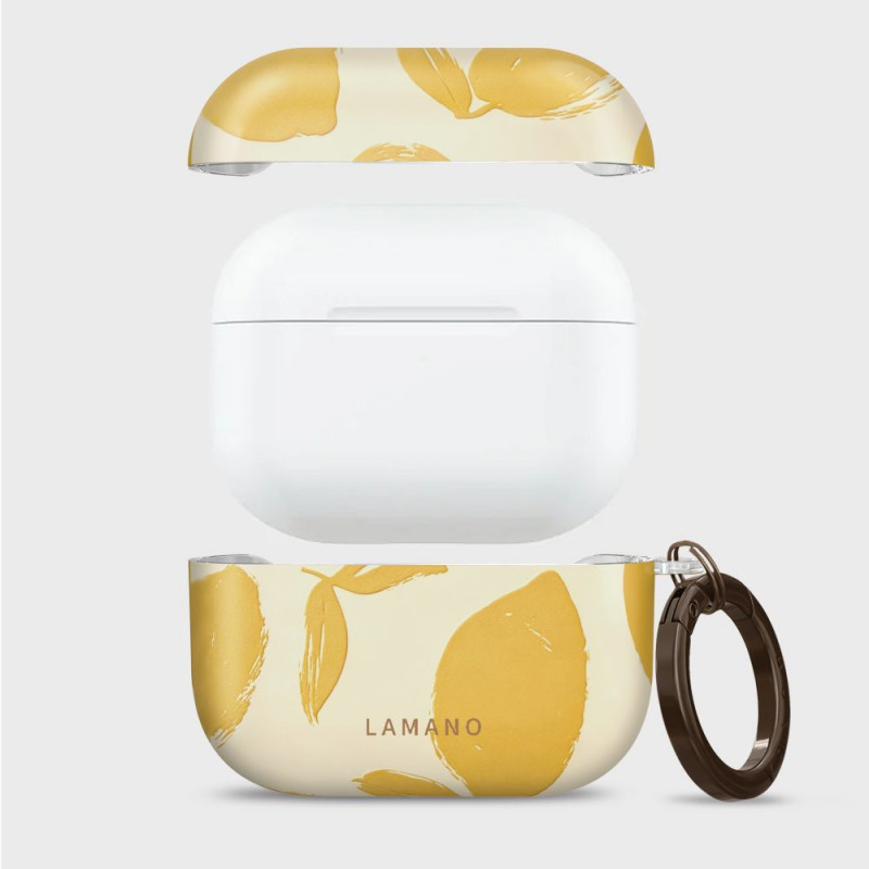 Funda Tech-Protect Lamano para Apple AirPods Pro 3 con mosquetón, Lemon Haze (amarillo y blanco)