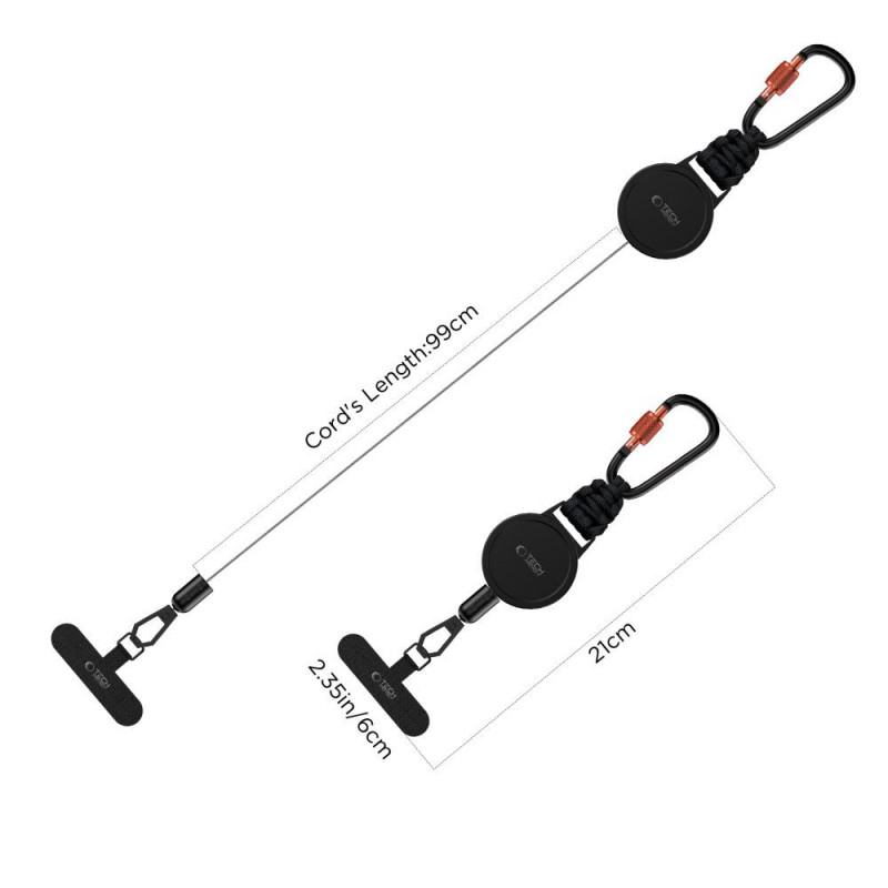 Tech-Protect ATH04 UrbanLoop Soporte antirrobo para teléfono con cable de acero retráctil, negro/naranja