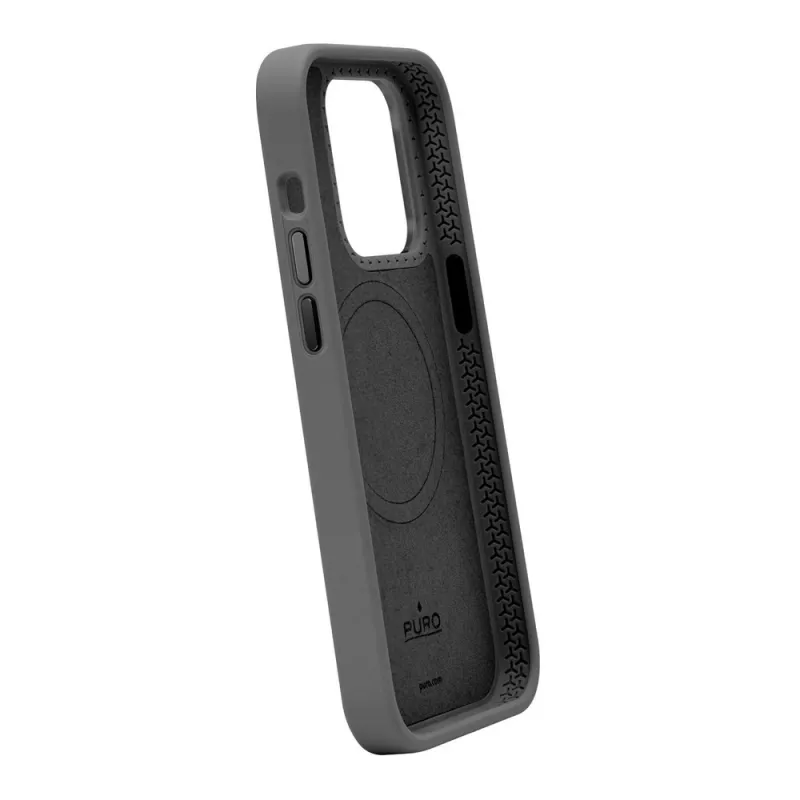 Funda de silicona MagSafe Puro Icon Mag Pro con botones metálicos para Apple iPhone 15 Plus, negra