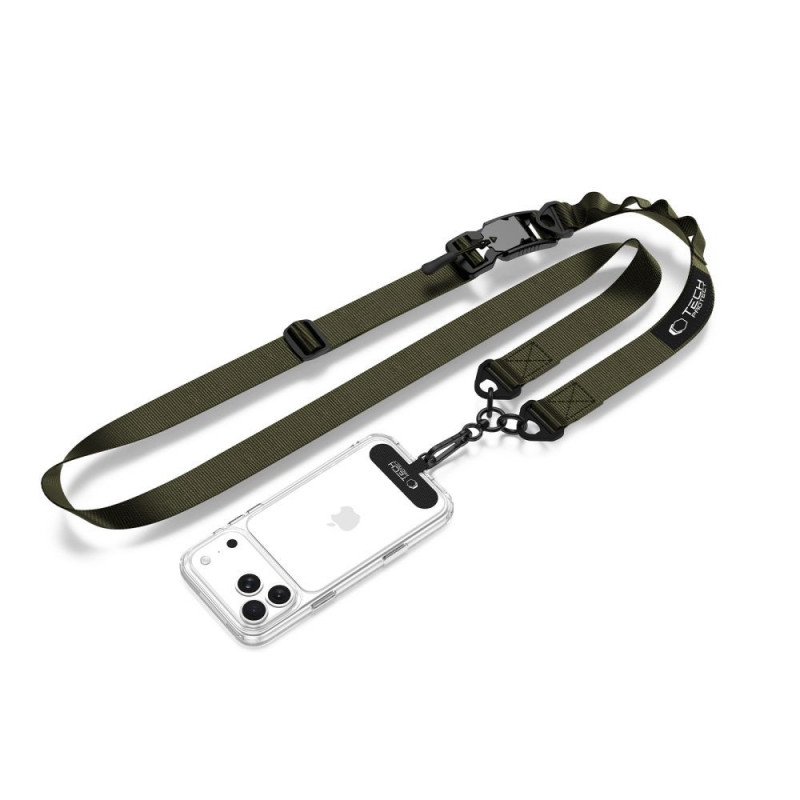 Correa cruzada para teléfono Tech-Protect C9S Rope, nailon, 91–140 cm, verde militar