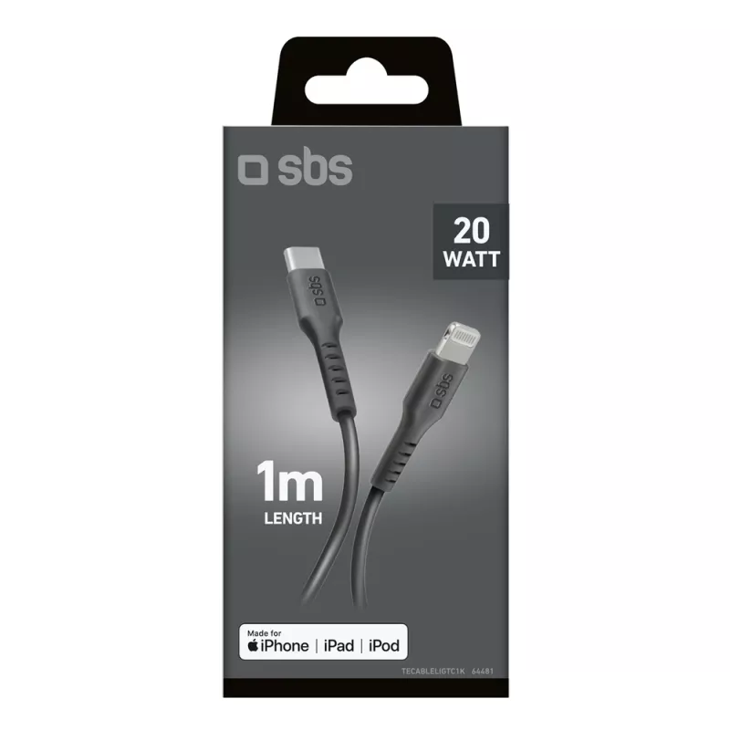 SBS Cable USB-C a Lightning TECABLELIGTC1K, 1 m, Negro