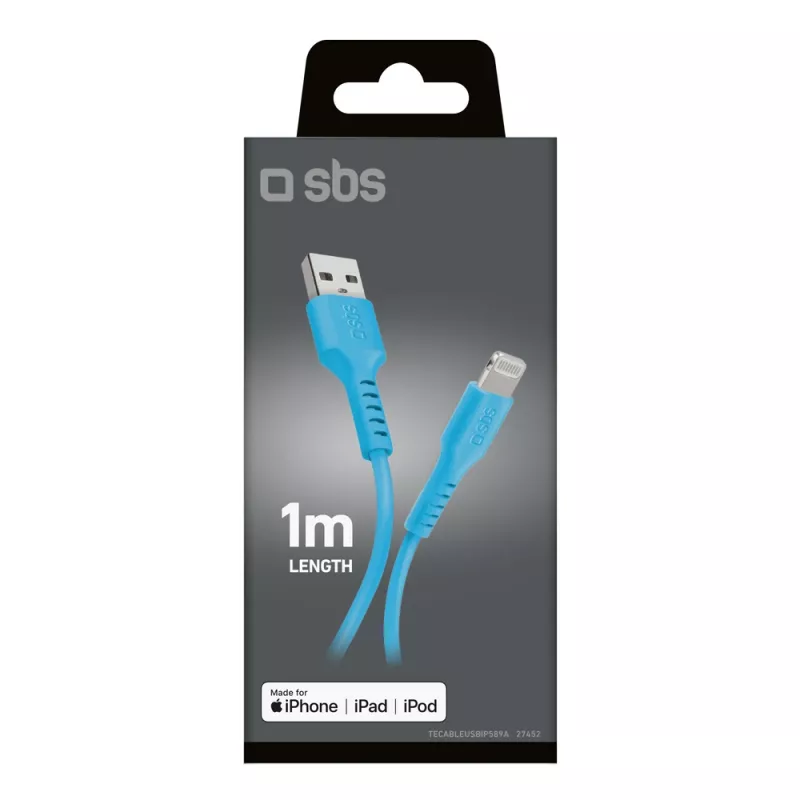 SBS TECABLEUSBIP589A Cable USB-A a Lightning, 1 m, Azul