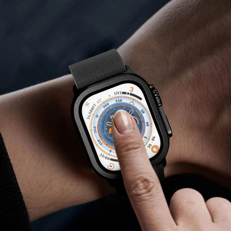 Protector de pantalla Tech-Protect Glass Ring de cristal templado para Apple Watch Ultra 49 mm, plata y negro (2 uds.)