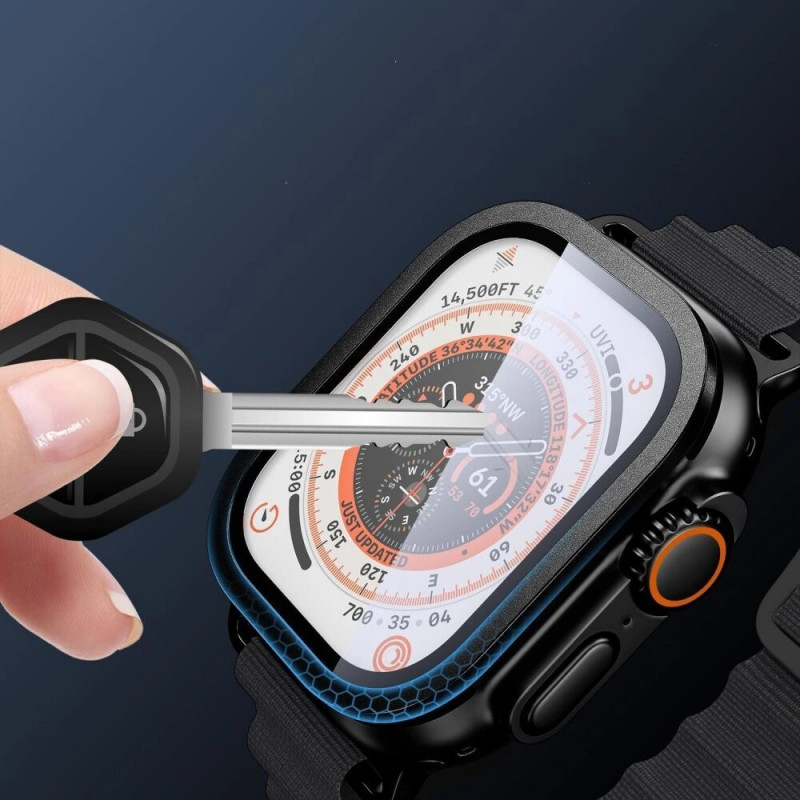 Protector de pantalla Tech-Protect Glass Ring de cristal templado para Apple Watch Ultra 49 mm, plata y negro (2 uds.)