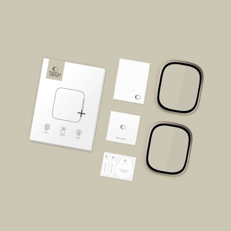 Protector de pantalla Tech-Protect Glass Ring de cristal templado para Apple Watch Ultra 49 mm, plata y negro (2 uds.)