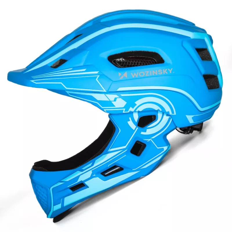 Casco infantil integral para bicicleta Wozinsky con luz trasera USB, talla S (52-56 cm), azul