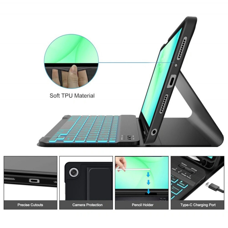 Funda con teclado Tech-Protect SmartCase Pen + Keyboard para Samsung Galaxy Tab A9+ / A11+ 11.0 (X210 / X215 / X216 / X230 / X235 / X236), negra