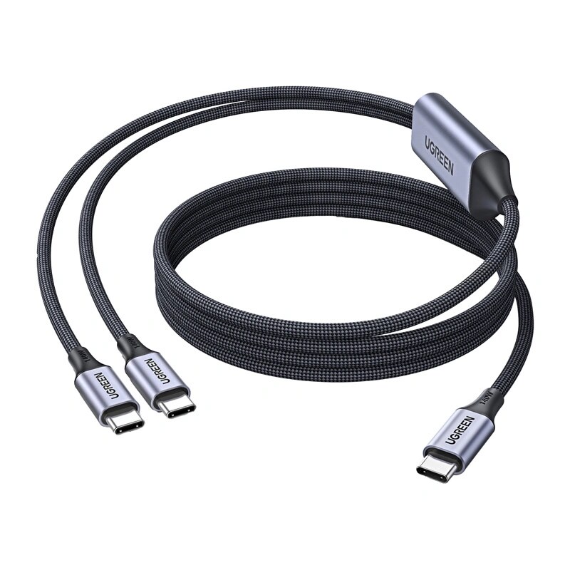 Cable USB-C 2 en 1 UGREEN L533, USB-C a 2x USB-C PD 140W, 2 m, negro