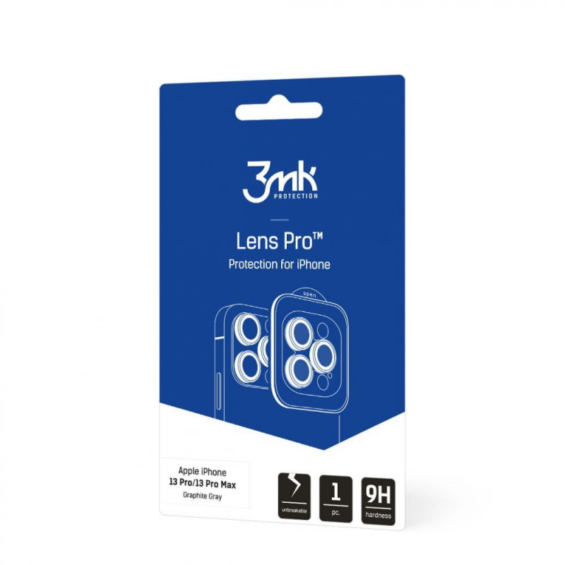 Protector de lente de cámara de cristal 3MK Lens Protection Pro para Apple iPhone 13 Pro / 13 Pro Max, gris grafito