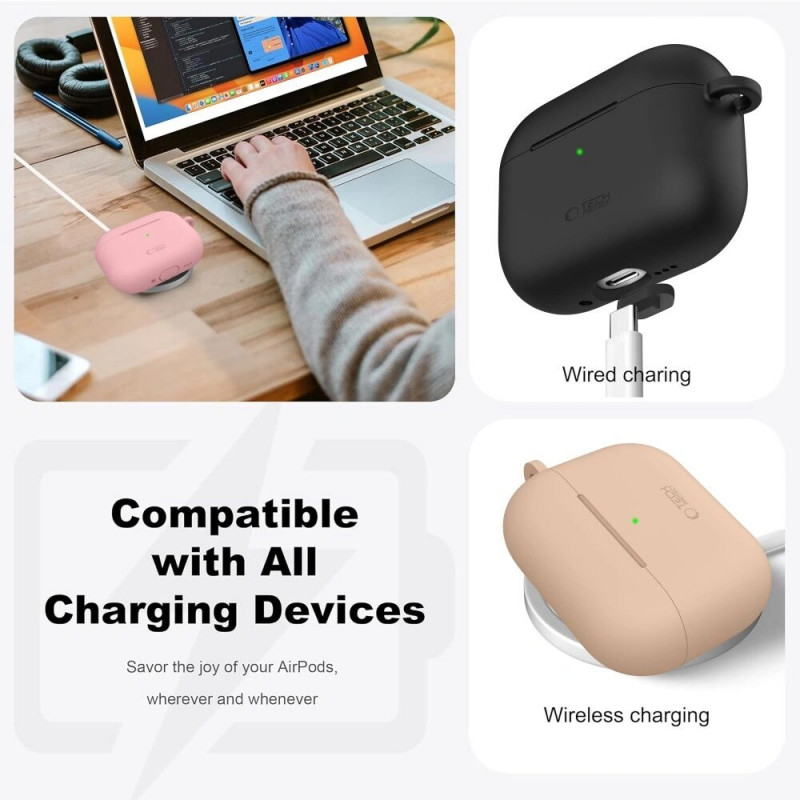 Funda Tech-Protect Silicone Hook para Apple AirPods Pro 3, naranja cósmico
