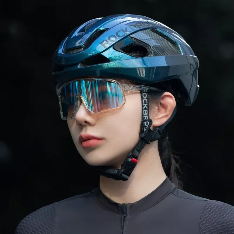 Casco de bicicleta de fibra de carbono Rockbros LK-15 talla L (58-62cm), azul camaleón
