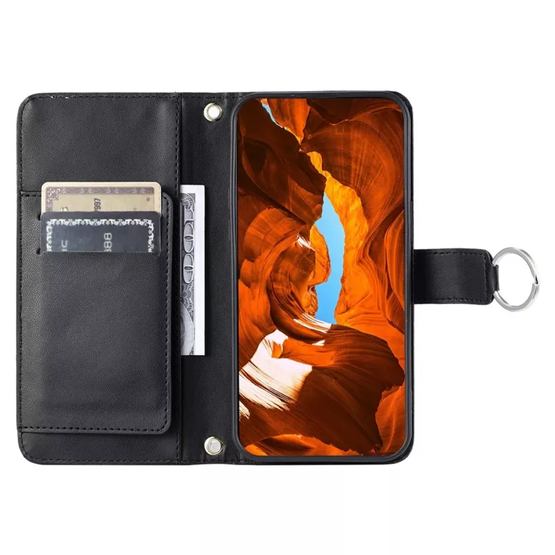 Funda cartera de piel sintética Hurtel para Samsung Galaxy A37 5G con soporte y correa de hombro, negra