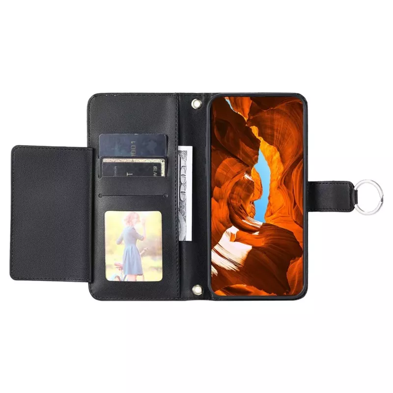 Funda cartera de piel sintética Hurtel para Samsung Galaxy A37 5G con soporte y correa de hombro, negra