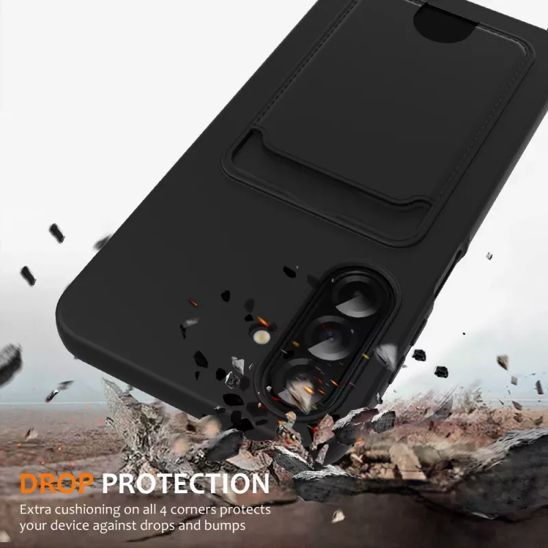 Funda TPU Hurtel para Samsung Galaxy A57 5G con portatarjetas y cordón cruzado, negra