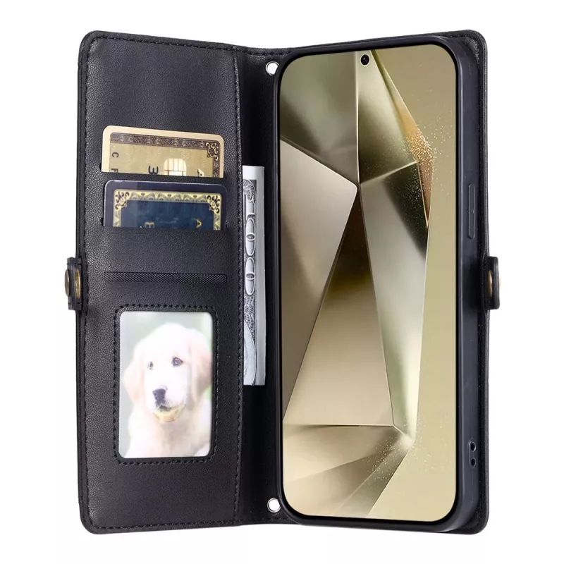 Funda cartera de piel sintética PU Hurtel para Samsung Galaxy A56 5G con función de soporte y correas, negra