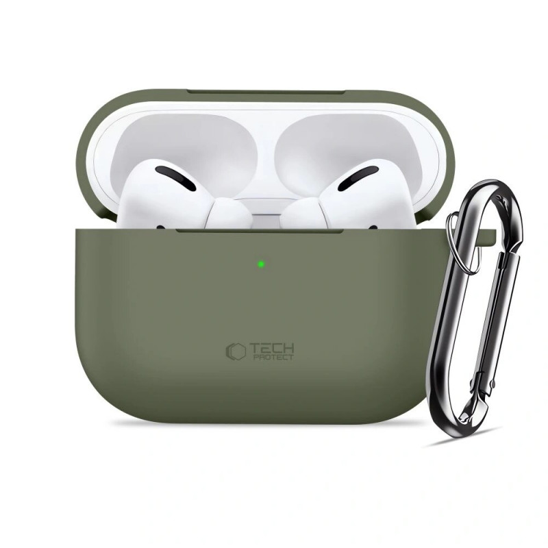 Funda Tech-Protect Silicone Hook para Apple AirPods Pro 3, verde oliva