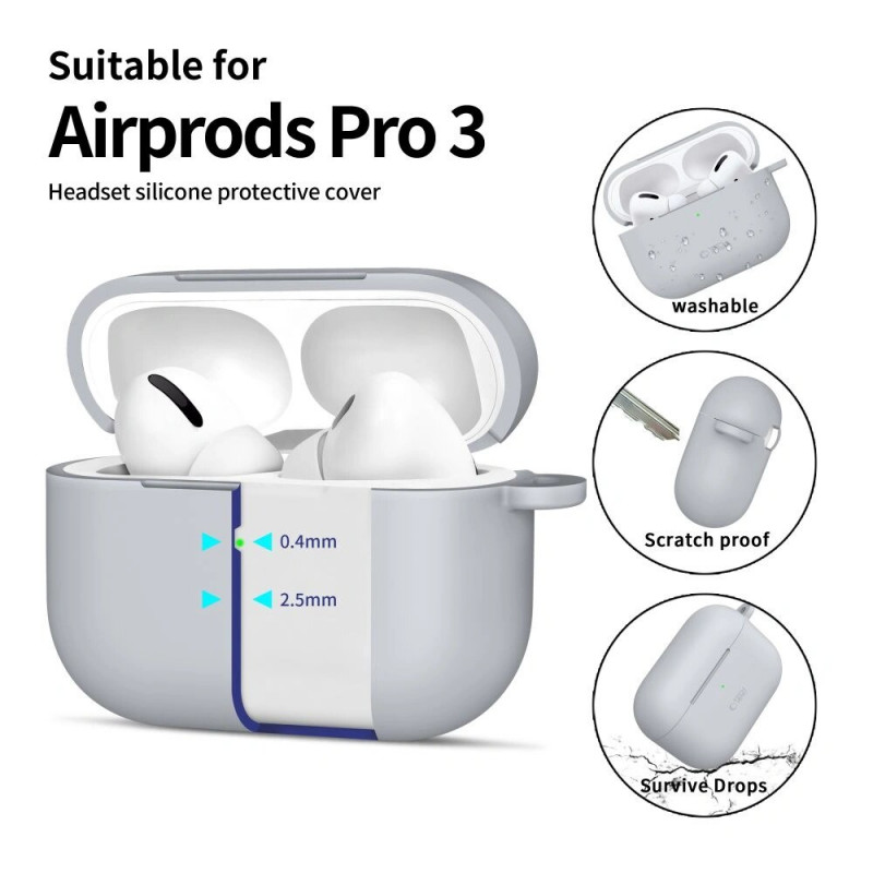 Funda Tech-Protect Silicone Hook para Apple AirPods Pro 3, gris crayón