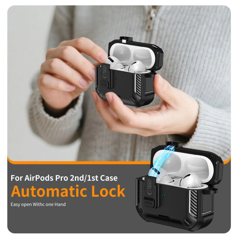 Funda Tech-Protect Carbonox MagSafe para Apple AirPods Pro 3, THP4731, negra