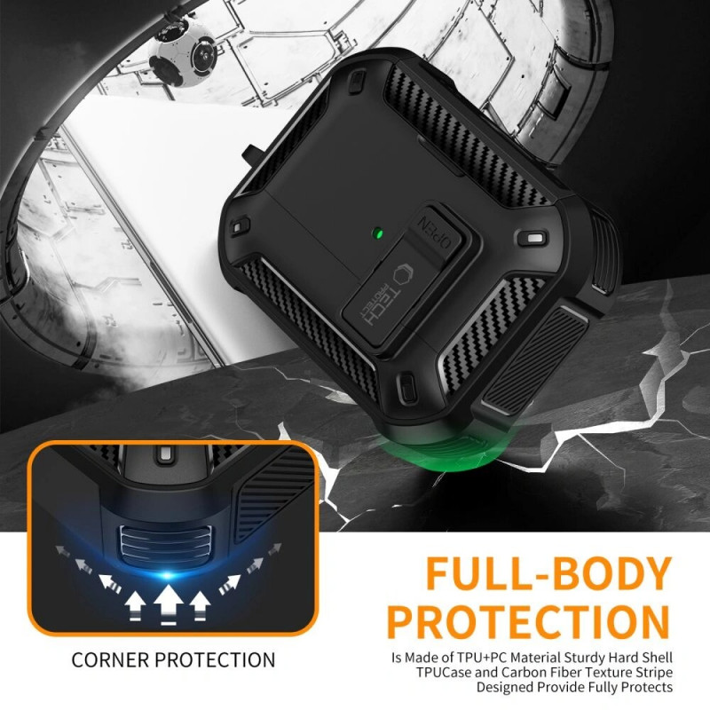Funda Tech-Protect Carbonox MagSafe para Apple AirPods Pro 3, THP4731, negra