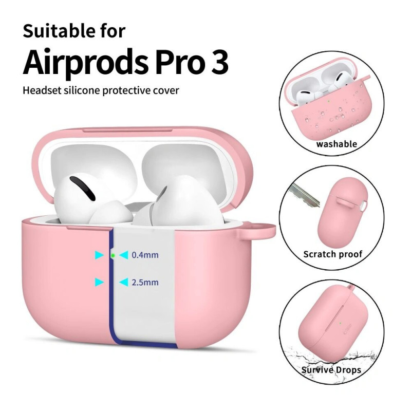 Funda con mosquetón de silicona Tech-Protect para Apple AirPods Pro 3 rosa