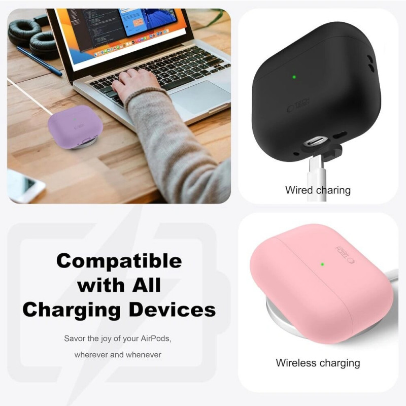 Funda de silicona Tech-Protect para Apple AirPods Pro 3, negra