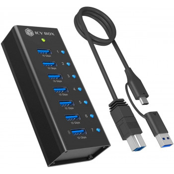 ICY BOX IB-AC618a Hub USB 3.2 Gen 2 de 7 puertos, aluminio, 12 V