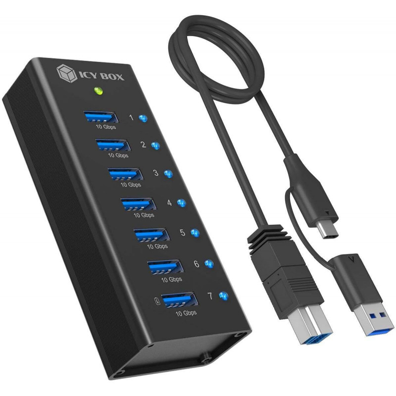 ICY BOX IB-AC618a Hub USB 3.2 Gen 2 de 7 puertos, aluminio, 12 V