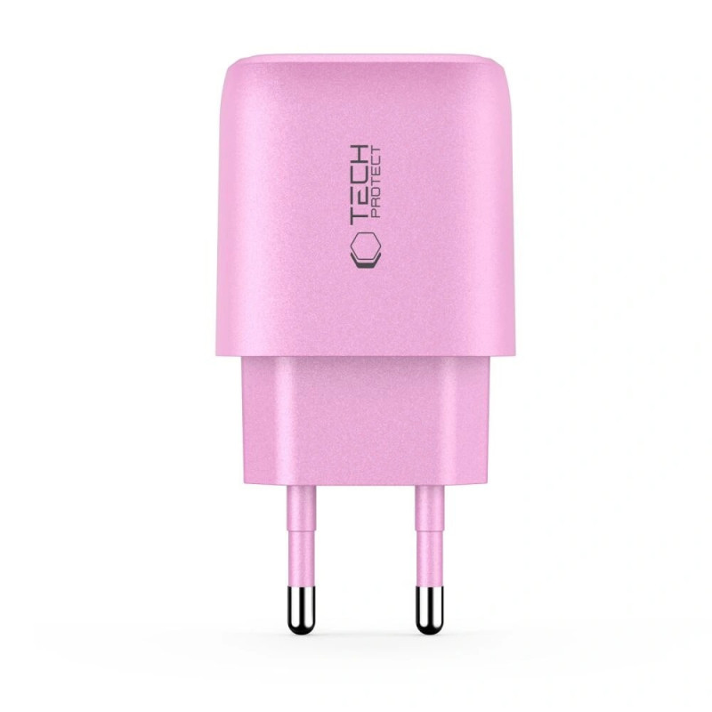Cargador de pared Tech-Protect NCA20 USB-A / USB-C PD 20W / QC3.0, rosa bebé