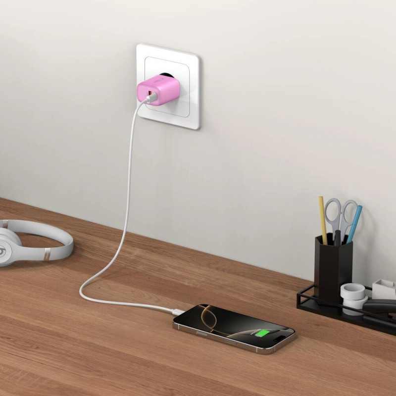 Cargador de pared Tech-Protect NCA20 USB-A / USB-C PD 20W / QC3.0, rosa bebé