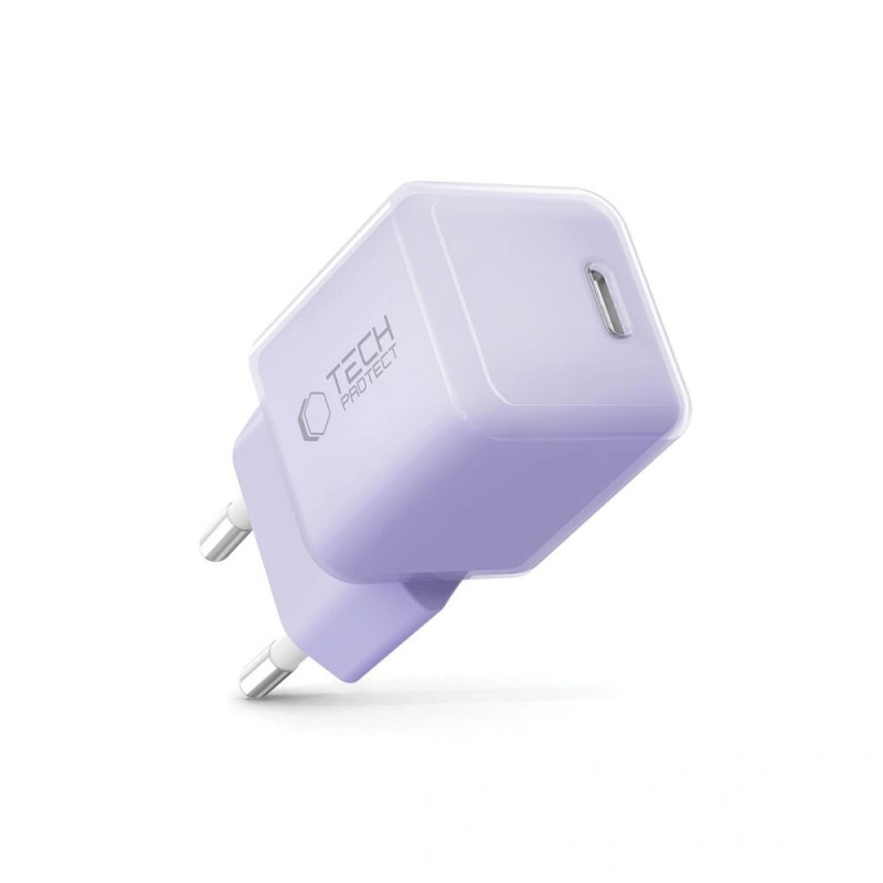 Cargador de pared Tech-Protect NCM25 USB-C PD 25W, lila claro
