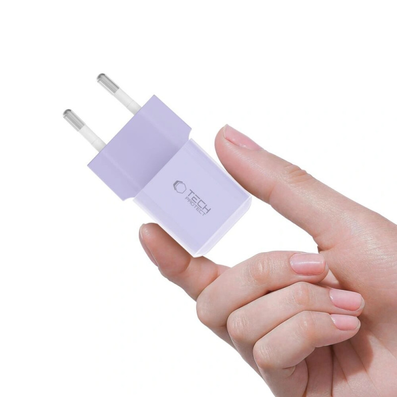 Cargador de pared Tech-Protect NCM25 USB-C PD 25W, lila claro