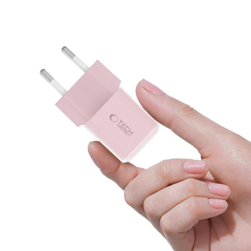 Cargador de pared Tech-Protect NCM25 USB-C PD 25W, rosa bebé