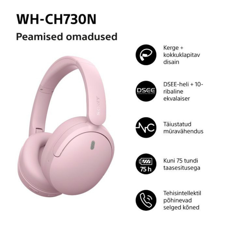 Sony Auriculares Bluetooth de diadema WH-CH730N con micrófono, rosa