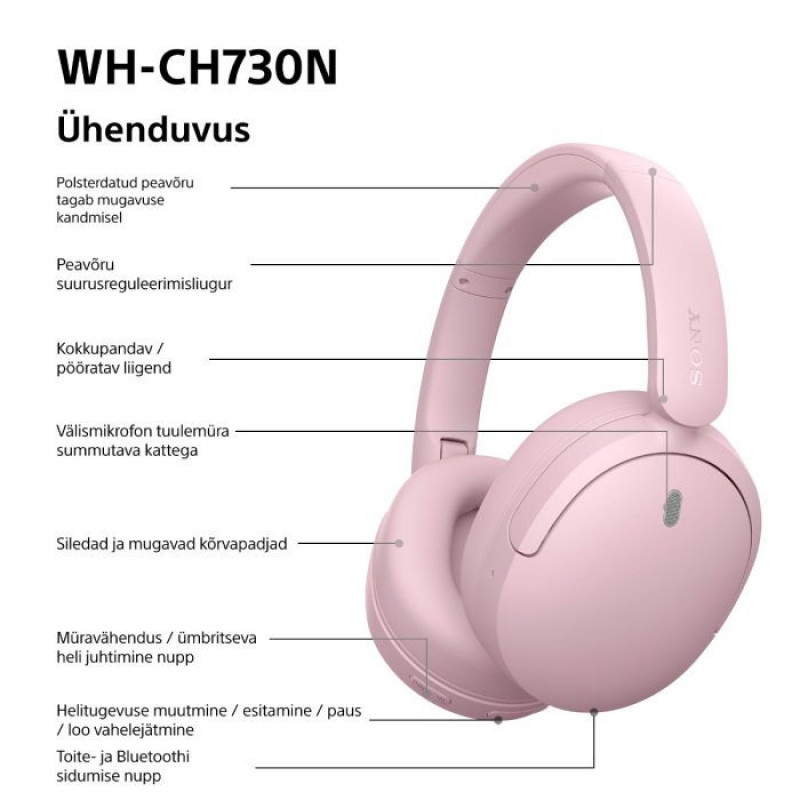Sony Auriculares Bluetooth de diadema WH-CH730N con micrófono, rosa