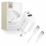 Cargador de pared Tech-Protect NCA20 USB-A / USB-C PD 20W / QC3.0 con cable USB-C / USB-C de 100 cm, blanco