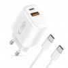 Cargador de pared Tech-Protect NCA20 USB-A / USB-C PD 20W / QC3.0 con cable USB-C / USB-C de 100 cm, blanco