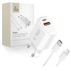 Cargador de pared Tech-Protect NCA20 USB-A / USB-C PD 20W / QC3.0 con cable USB-C / Lightning 100 cm, blanco