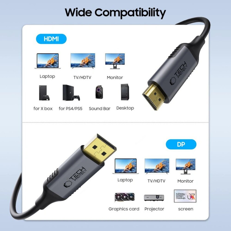 Cable Tech-Protect UltraBoost DisplayPort / HDMI 2.0, 4K 60 Hz, 200 cm, negro