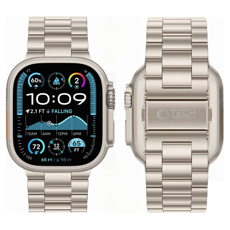 Correa de acero inoxidable Tech-Protect Stainless para Apple Watch 8 / 9 / 10 / 11 / 12 / SE / Ultra (44 / 45 / 46 / 49 mm), Starlight