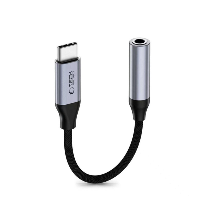 Adaptador DAC Tech-Protect Ultraboost USB-C a mini jack de 3,5 mm, gris hierro