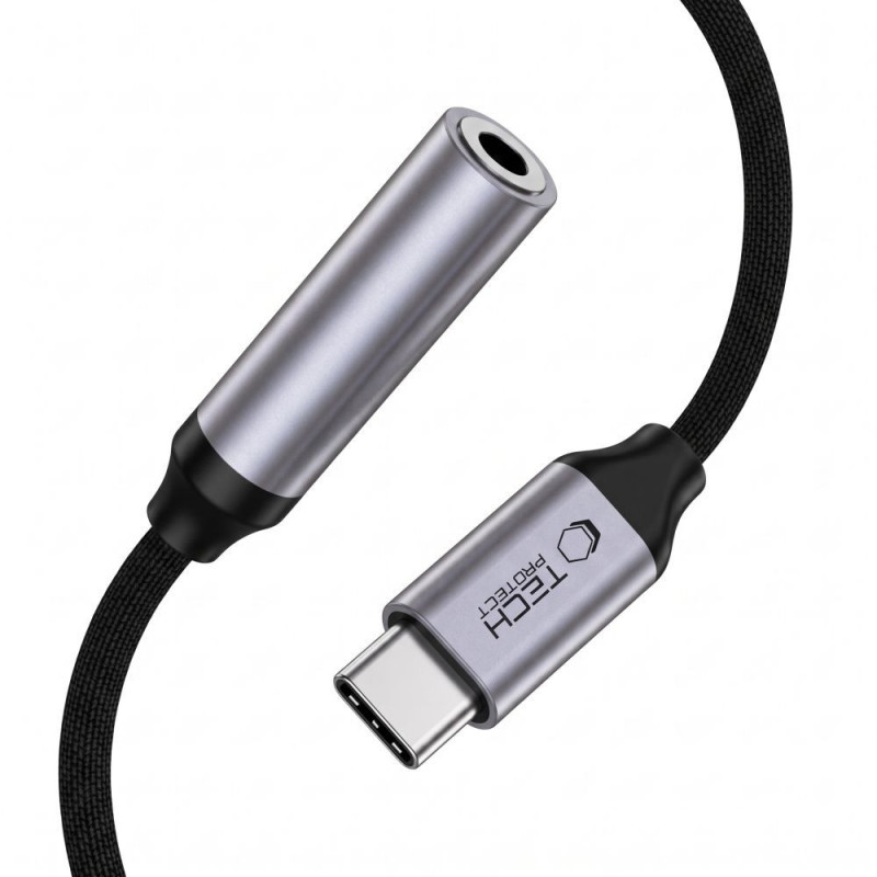 Adaptador DAC Tech-Protect Ultraboost USB-C a mini jack de 3,5 mm, gris hierro