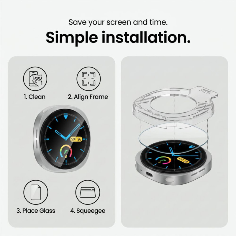Tech-Protect Easy Set+ Vidrio templado para Samsung Galaxy Watch 8 / 9 44 mm, transparente (2 uds.)