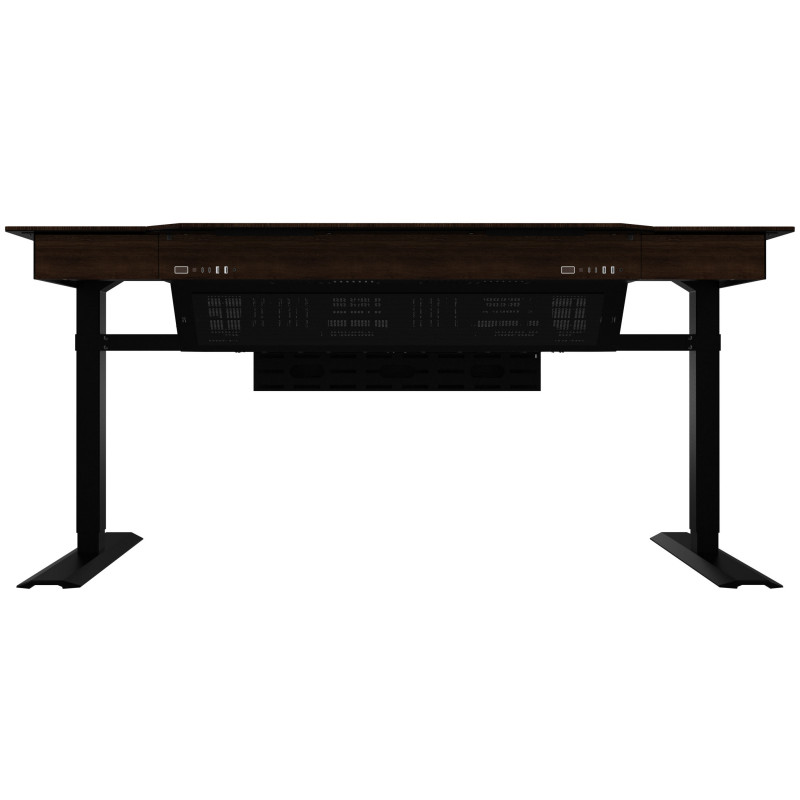 Caja de escritorio Lian Li DK07 Wood Edition, compatible con doble sistema, 2x E-ATX, altura ajustable, nogal / negro