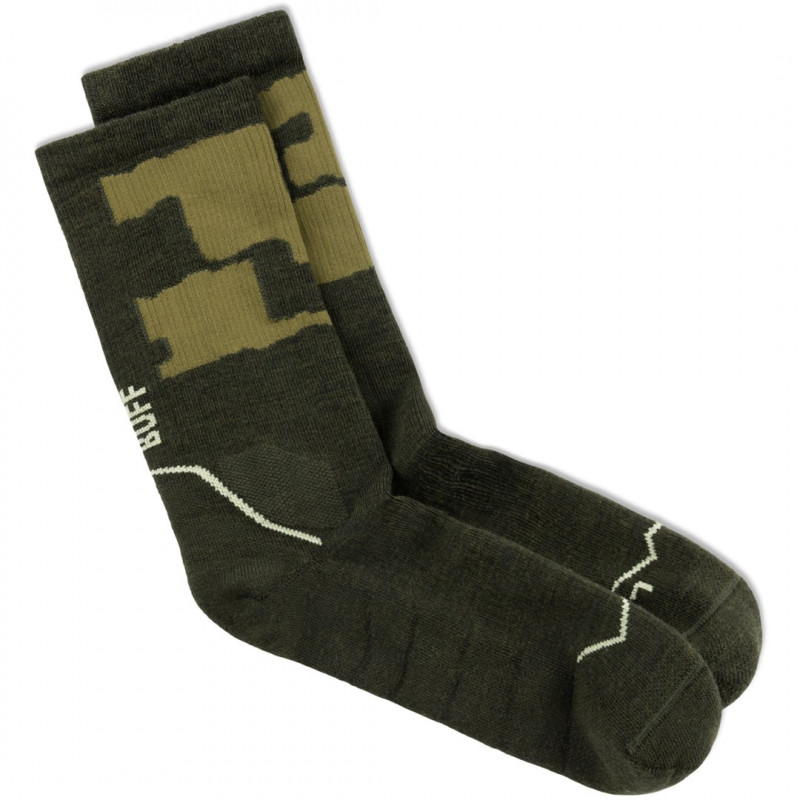 Calcetines Buff Merino MW Crew MWC2, verde escarabajo, L