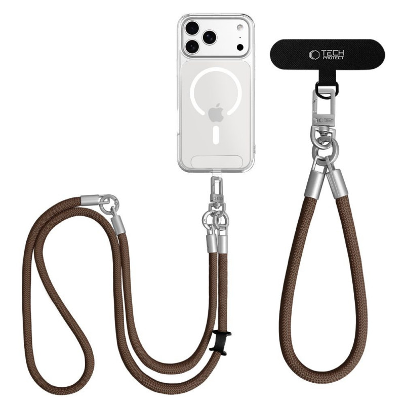 Conjunto de correa cruzada y muñequera Tech-Protect C10S Rope, marrón nogal/titanio