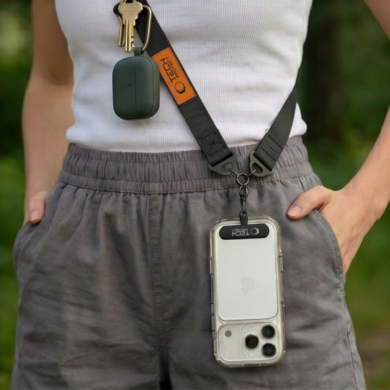 Correa cruzada para teléfono Tech-Protect C9S Rope, negra/naranja