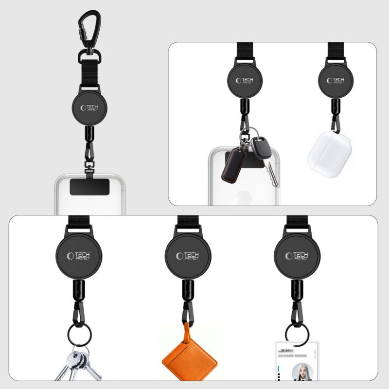 Soporte antirrobo para teléfono Tech-Protect UrbanLoop con cable de acero retráctil, negro