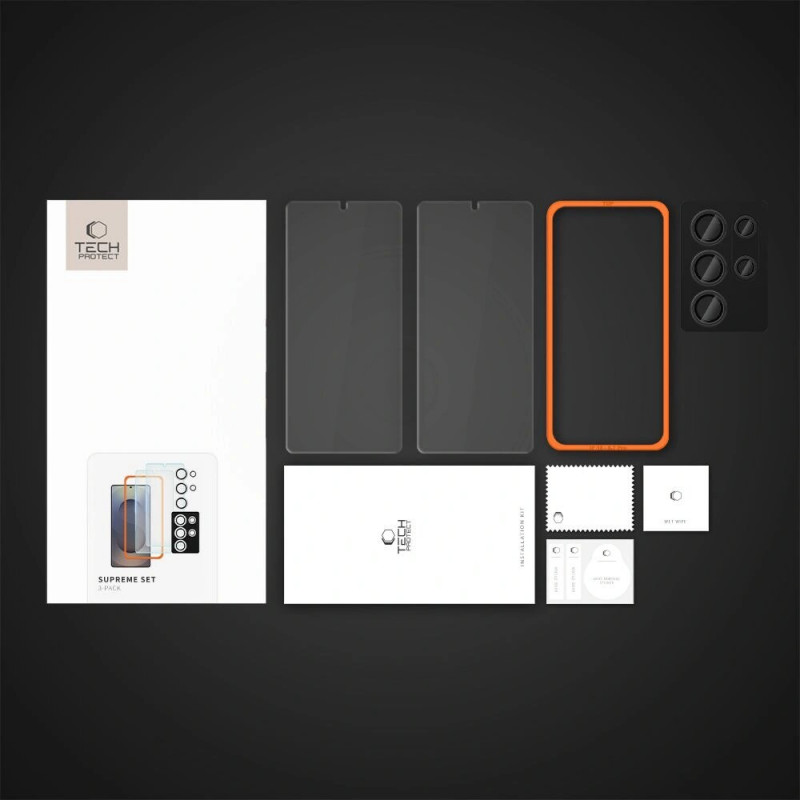 Tech-Protect Supreme Set: set de cristal templado y protector de lente para Samsung Galaxy S25 Ultra, transparente (3 piezas)