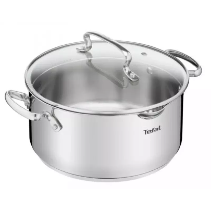 Tefal Duetto+ G7194655 Cazo redondo de acero inoxidable, 24 cm, con tapa de vidrio